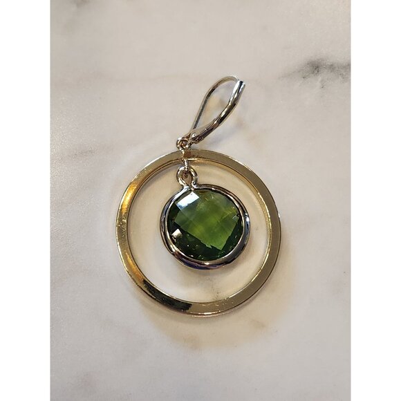 Dana Buchman Gold-Tone Double Circle Drop Earrings With Green Gemstone Accent - Picture 5 of 5